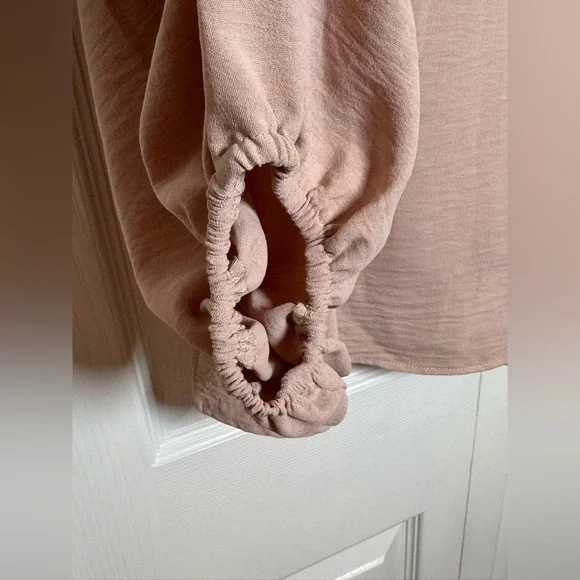 Elegant Taupe V-Neck Blouse - Picture 2 of 6